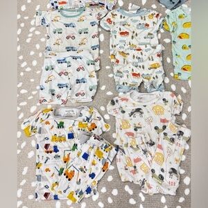 Lot of 8 Bamboo Pajamas set toddler boy short sleeve tee cars farm vehicles long